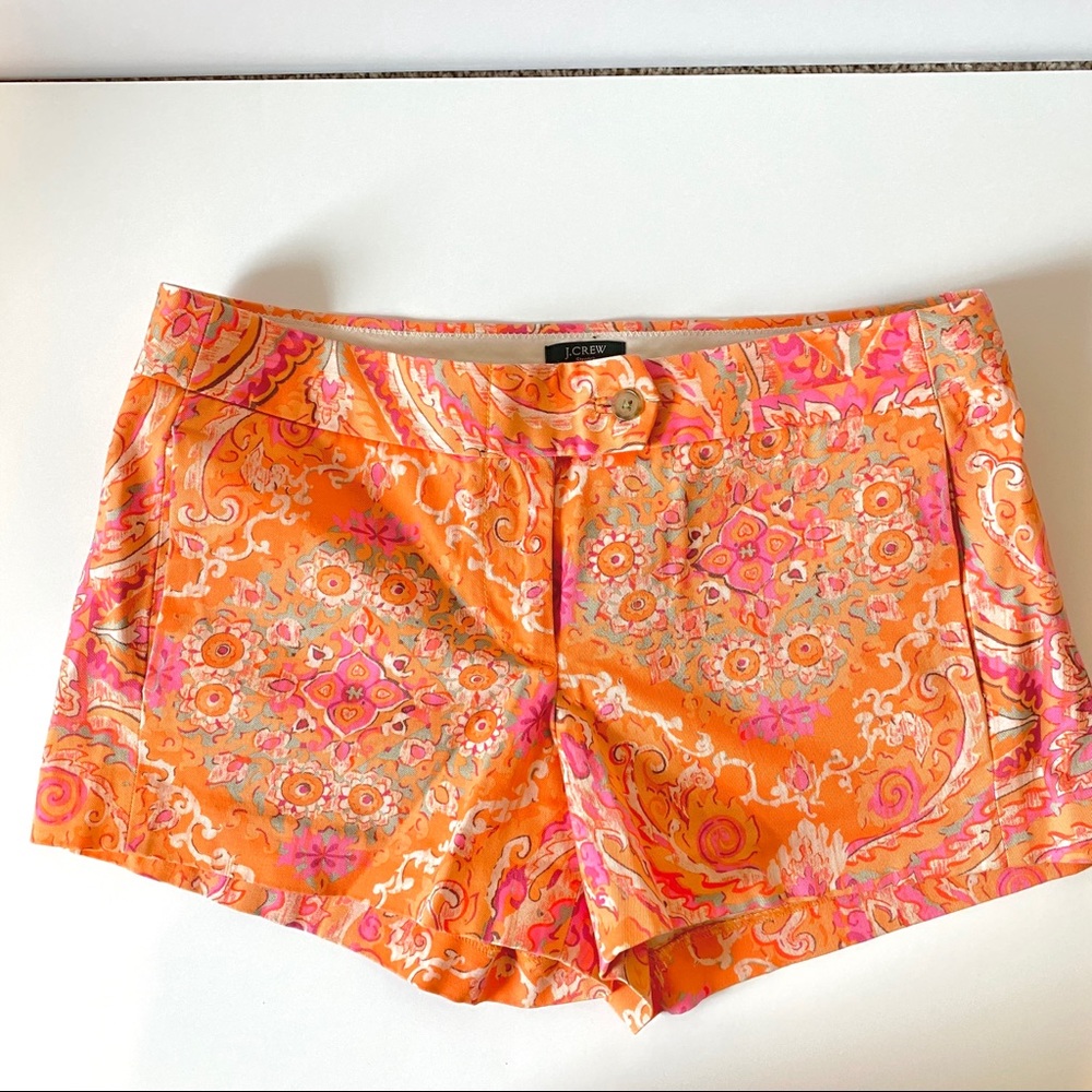J Crew Orange Pattern Cotton Stretch Shorts